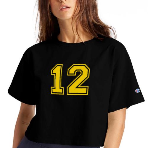 Number 12 in a classic athletic collegiate font - Champion Women’s Cropped T-Shirt