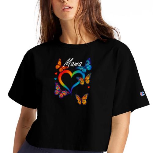 Mama Heart Personalized Kids’ Names gift - Champion Women’s Cropped T-Shirt