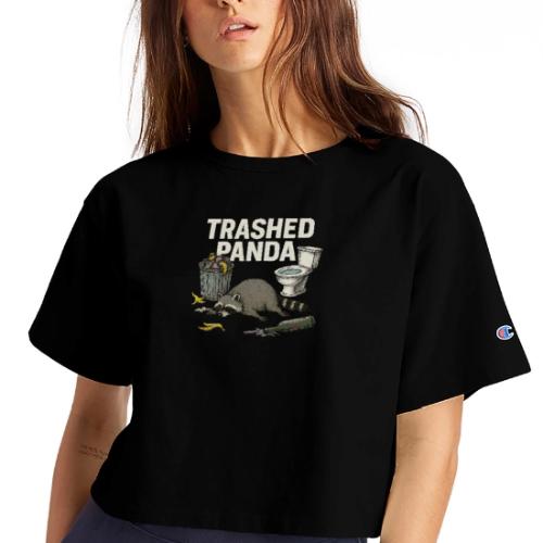 Trashed Panda – Funny Drunk Raccoon Cartoon - Champion Women’s Cropped T-Shirt