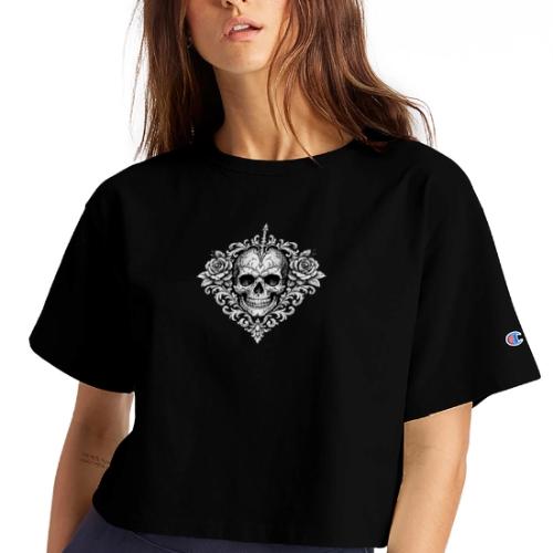 Gothic Filigree Skull - Champion Women’s Cropped T-Shirt