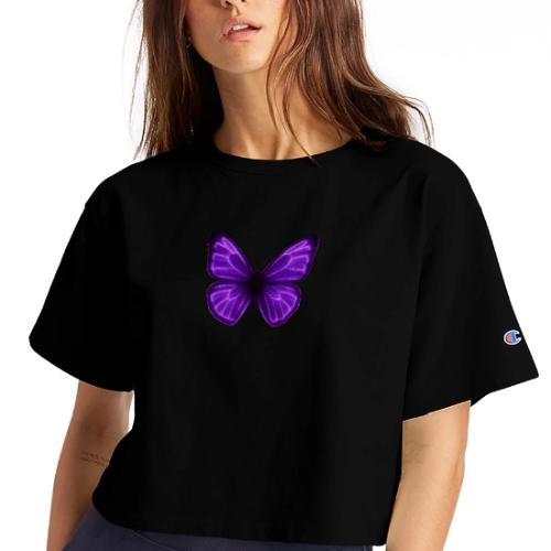 Neon Purple Butterfly - Champion Women’s Cropped T-Shirt