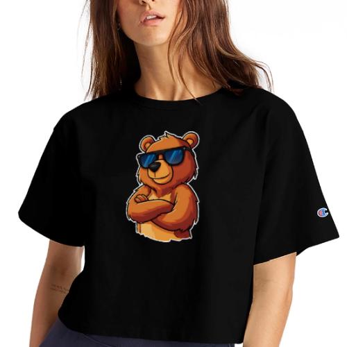 Cool Bear Sunglasses Cartoon Design - Champion Women’s Cropped T-Shirt