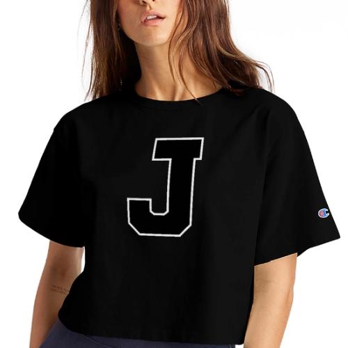Varsity Letter J Athletic Alphabet Graphic - Champion Women’s Cropped T-Shirt