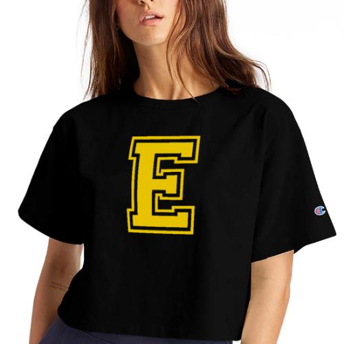 Letter E – Capital Athletic Alphabet Monogram - Champion Women’s Cropped T-Shirt