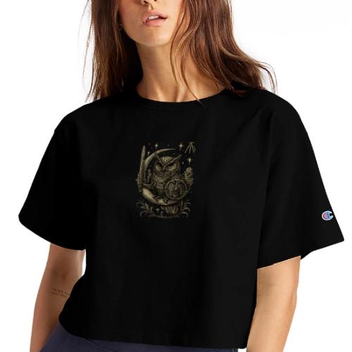 Moon Warrior Owl – Celestial Strength Tee - Champion Women’s Cropped T-Shirt