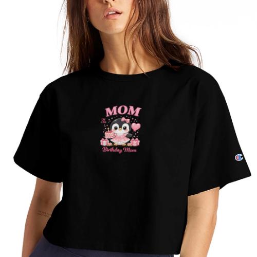 Cute Penguin Birthday Mom Kawaii Cake Balloon Gift - Champion Women’s Cropped T-Shirt