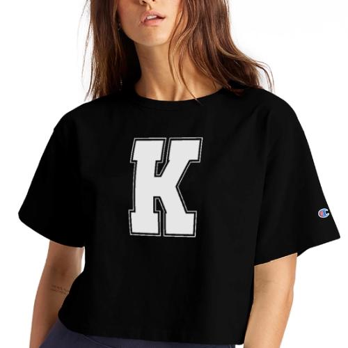 White Letter K – Varsity Alphabet Monogram - Champion Women’s Cropped T-Shirt