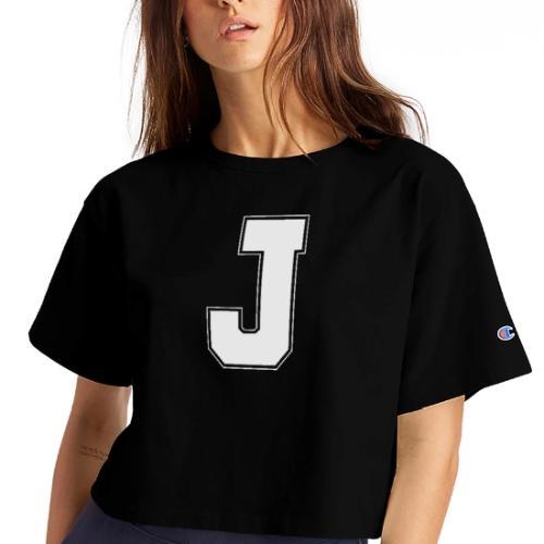 White Letter J – Varsity Alphabet Monogram - Champion Women’s Cropped T-Shirt