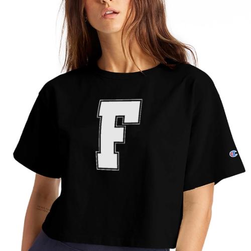 White Letter F – Varsity Alphabet Monogram - Champion Women’s Cropped T-Shirt