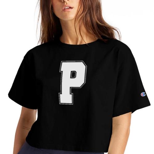 White Letter P – Varsity Alphabet Monogram - Champion Women’s Cropped T-Shirt