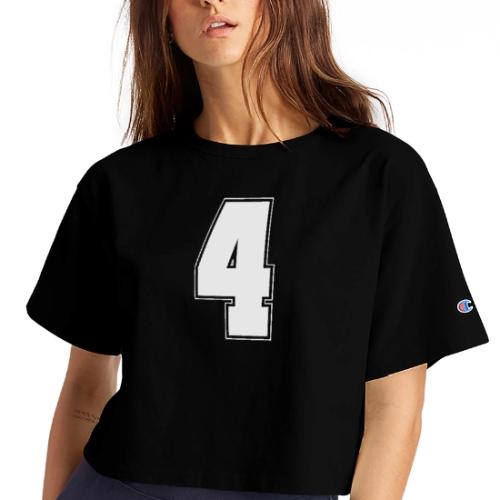 White Number 4 – Varsity Font - Champion Women’s Cropped T-Shirt