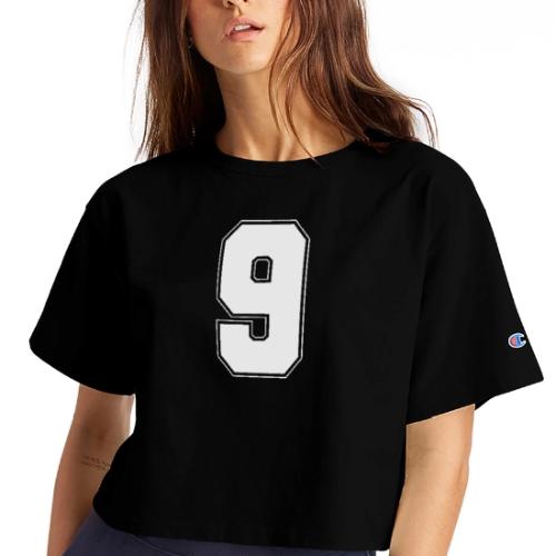 White Number 9 – Varsity Font - Champion Women’s Cropped T-Shirt