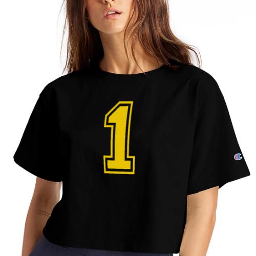 Number 1 in a classic athletic collegiate font - Champion Women’s Cropped T-Shirt