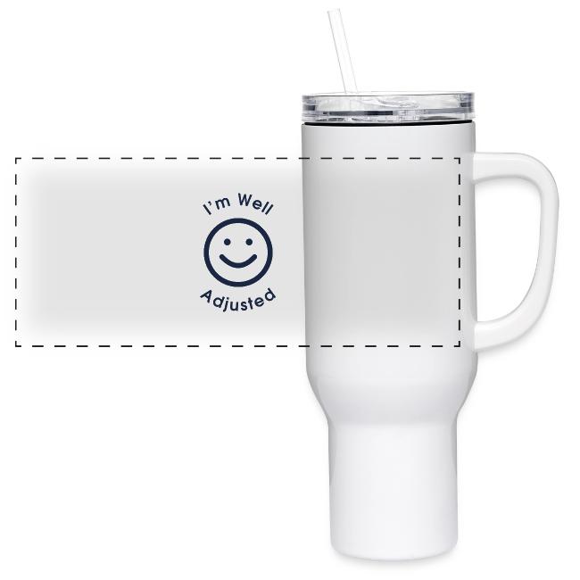 Flat product shot of the Im Well Adjusted 40 oz travel tumbler