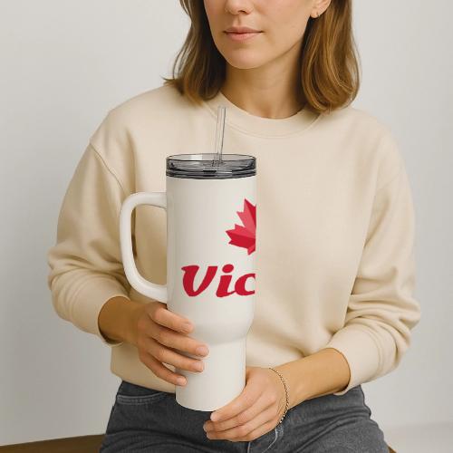 Victoria with two red maple leaves - 40 oz Travel Tumbler