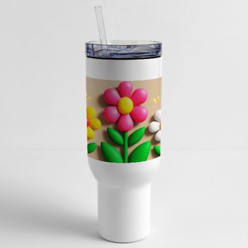 3D Flowers and Butterflies in Amber, Floral Design - 40 oz Travel Tumbler