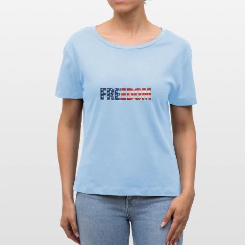Freedom American Flag Distressed Patriotic Shirt - Stanley/Stella Serena Women’s Relaxed Organic T-Shirt