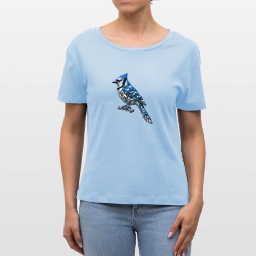 Silver Blue Jay on Perch + Flight Stages 2-print - Stanley/Stella Serena Women’s Relaxed Organic T-Shirt