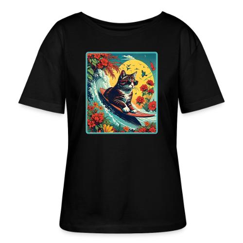 Kitten Surfing In Flowers - Stanley/Stella Serena Women’s Relaxed Organic T-Shirt