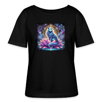 Mystic Cat with Third Eye and Lotus Glow - Stanley/Stella Serena Women’s Relaxed Organic T-Shirt - black - Front - Anna (173cm)