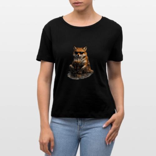 Cool Red Fox Wearing Sunglasses Drinking Coffee - Stanley/Stella Serena Women’s Relaxed Organic T-Shirt