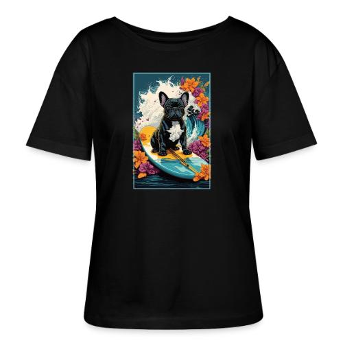 French Bulldog Surfing A Flower Wave - Stanley/Stella Serena Women’s Relaxed Organic T-Shirt