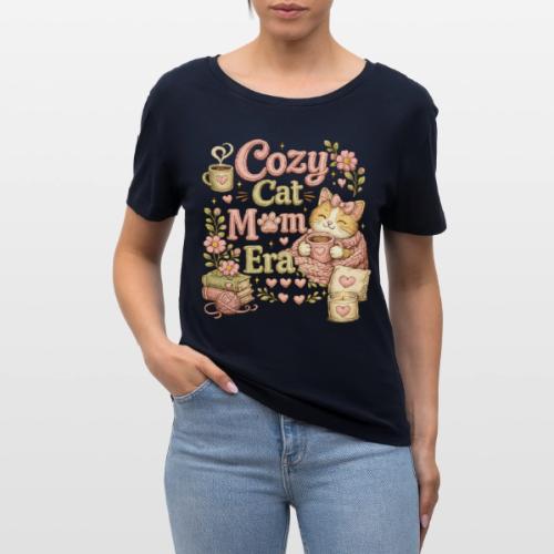 Cozy Cat Mom Era Faux Stitched Design - Stanley/Stella Serena Women’s Relaxed Organic T-Shirt