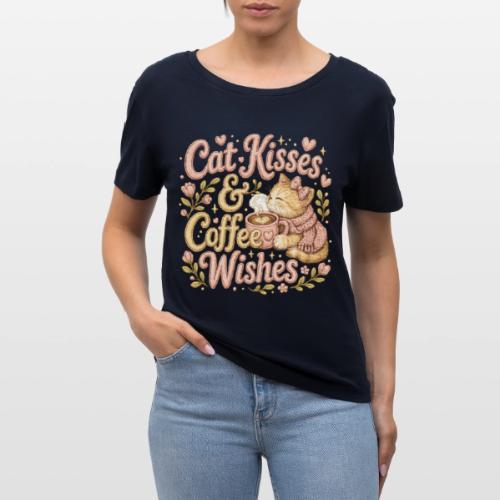 Cat Kisses & Coffee Wishes Faux Stitched - Stanley/Stella Serena Women’s Relaxed Organic T-Shirt
