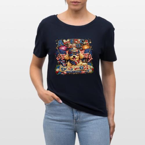 America 250 Dog Mom Patriotic Goldendoodle Shirt - Stanley/Stella Serena Women’s Relaxed Organic T-Shirt