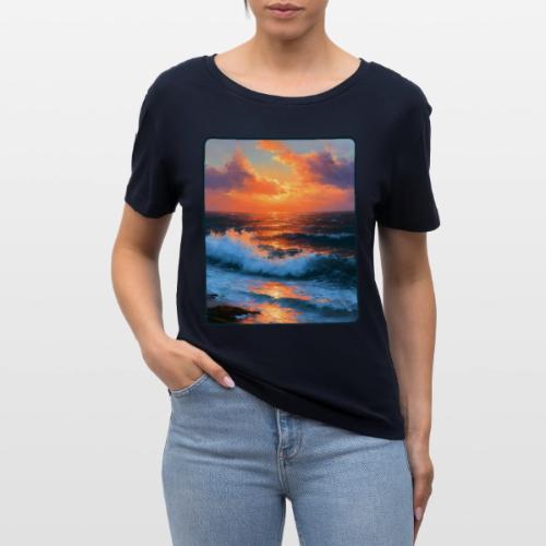 Sunset Storm Waves Oil Painting - Stanley/Stella Serena Women’s Relaxed Organic T-Shirt