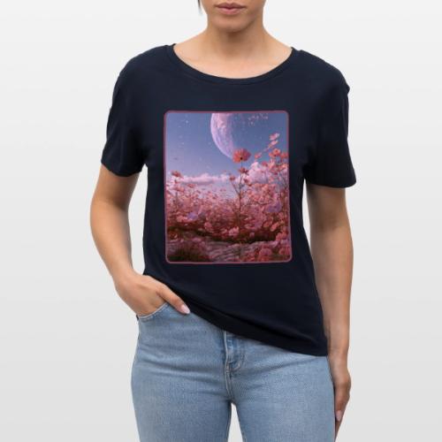 Cosmic Moon & Cosmos Flowers Art - Stanley/Stella Serena Women’s Relaxed Organic T-Shirt