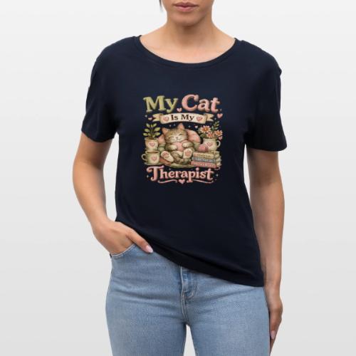 Flux Faux Embroidery My Cat Is My Therapist Design - Stanley/Stella Serena Women’s Relaxed Organic T-Shirt