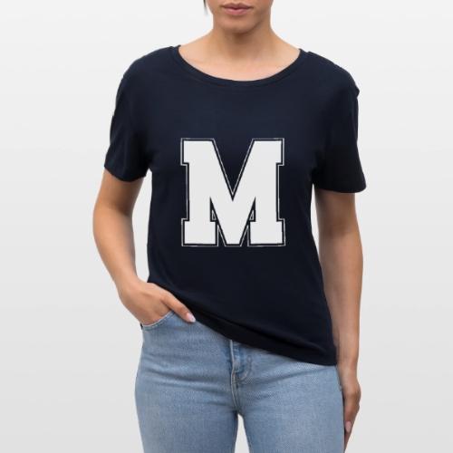 White Letter M – Varsity Alphabet Monogram - Stanley/Stella Serena Women’s Relaxed Organic T-Shirt