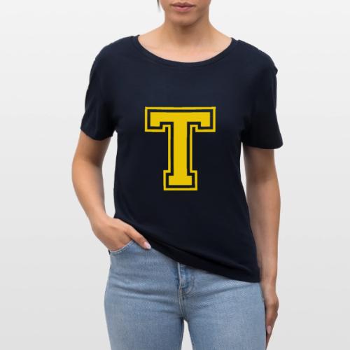 Letter T – Capital Athletic Alphabet Monogram - Stanley/Stella Serena Women’s Relaxed Organic T-Shirt