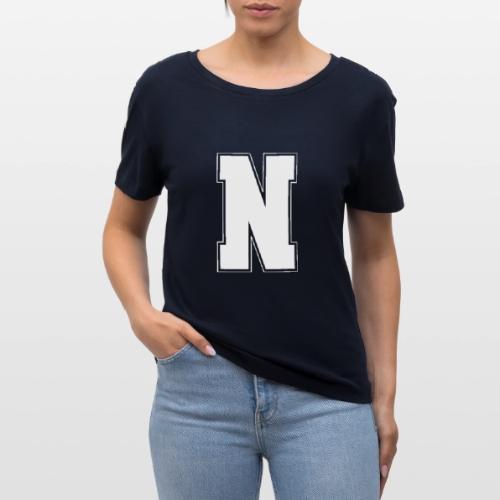 White Letter N – Varsity Alphabet Monogram - Stanley/Stella Serena Women’s Relaxed Organic T-Shirt