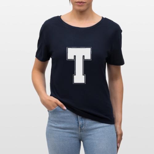White Letter T – Varsity Alphabet Monogram - Stanley/Stella Serena Women’s Relaxed Organic T-Shirt