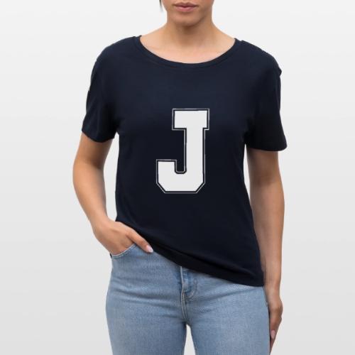 White Letter J – Varsity Alphabet Monogram - Stanley/Stella Serena Women’s Relaxed Organic T-Shirt
