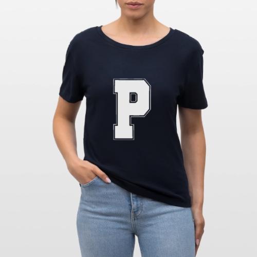White Letter P – Varsity Alphabet Monogram - Stanley/Stella Serena Women’s Relaxed Organic T-Shirt