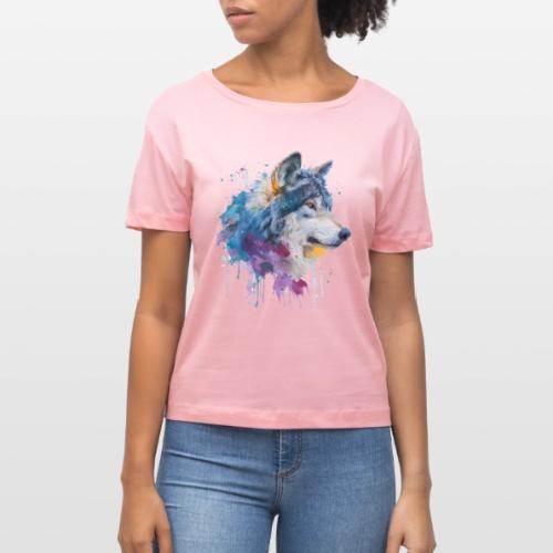 Splash-Art Wolf Head - Stanley/Stella Serena Women’s Relaxed Organic T-Shirt