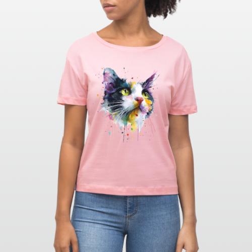 Cat: Painted Purr Expression - Stanley/Stella Serena Women’s Relaxed Organic T-Shirt