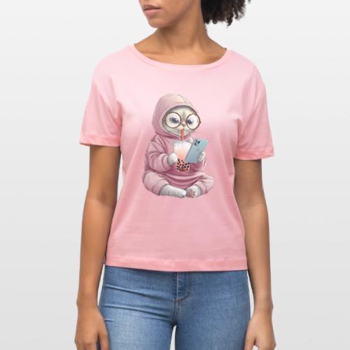 Cool Cat Bubble Tea Cartoon Design - Stanley/Stella Serena Women’s Relaxed Organic T-Shirt