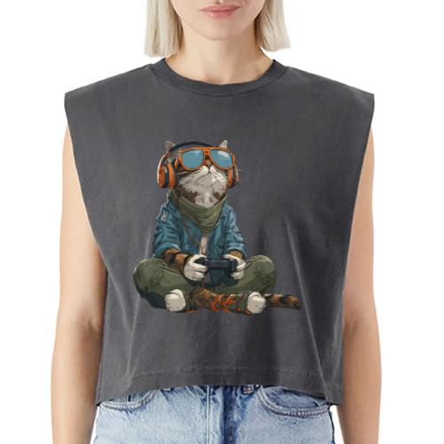 Cat: Purrfect Player - Washed Women´s Muscle Tank Top