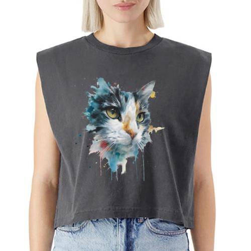 Watercolor cat face - Washed Women´s Muscle Tank Top