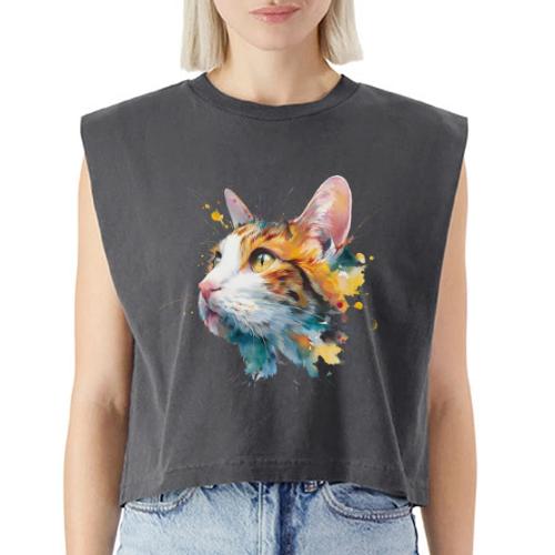 Cat: Feline Ink Burst - Washed Women´s Muscle Tank Top