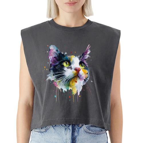 Cat: Painted Purr Expression - Washed Women´s Muscle Tank Top