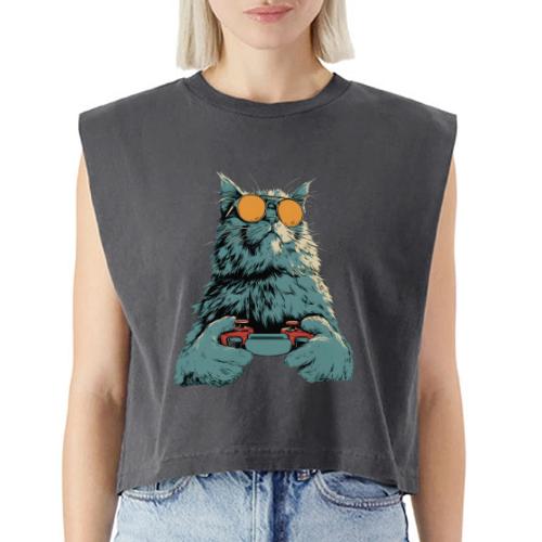 Cat: Fluff Mode On - Washed Women´s Muscle Tank Top