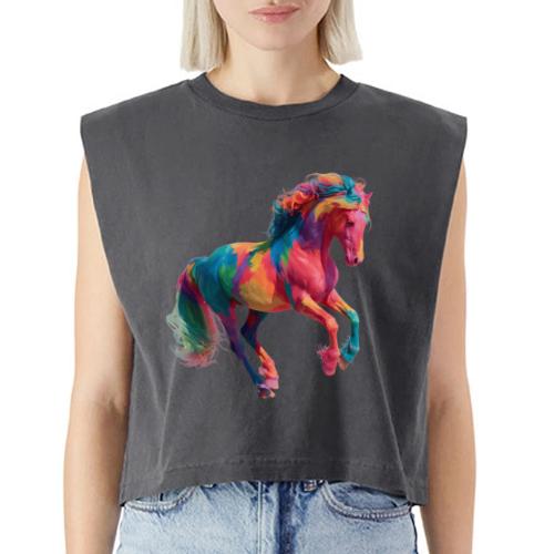 Colorful Paint Splatter Horse Art - Washed Women´s Muscle Tank Top