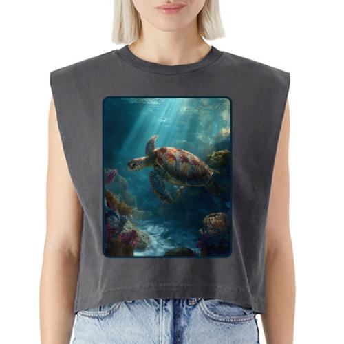 Sea Turtle Coral Reef Design - Washed Women´s Muscle Tank Top