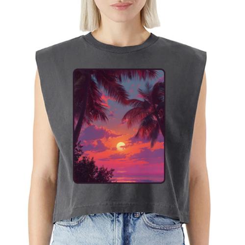 Tropical Sunset Palm Silhouette Design - Washed Women´s Muscle Tank Top