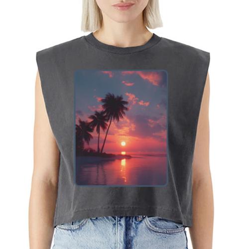 Tropical Sunset Ocean Reflection Design - Washed Women´s Muscle Tank Top
